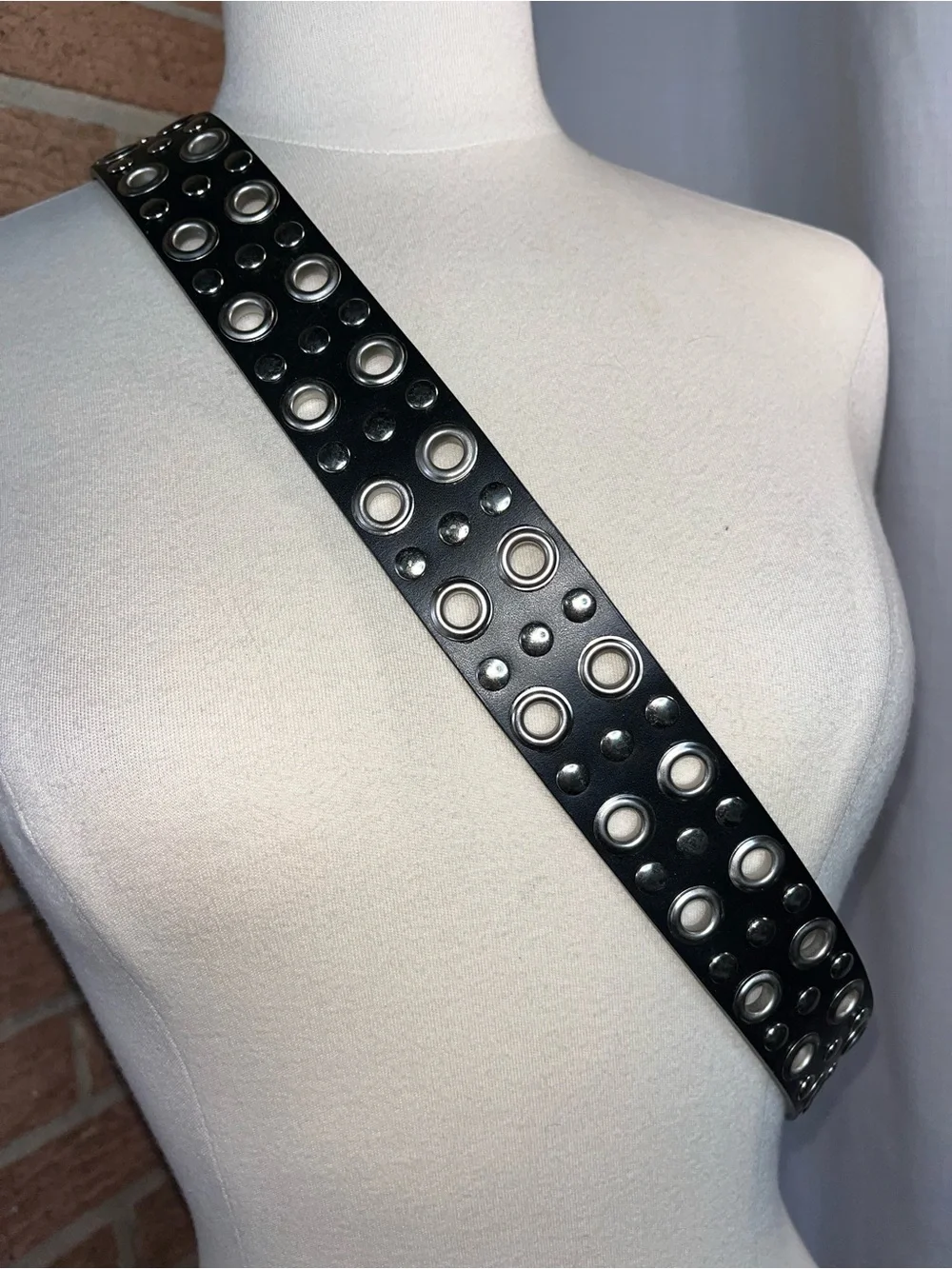 NWT Black Double Grommet Studded Belt XL 38-42 Waist Punk Y2K Emo Goth unisex